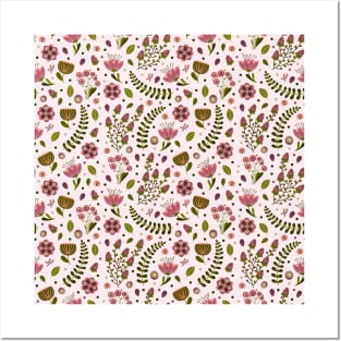 Pink and Green Flower Pattern Posters and Art